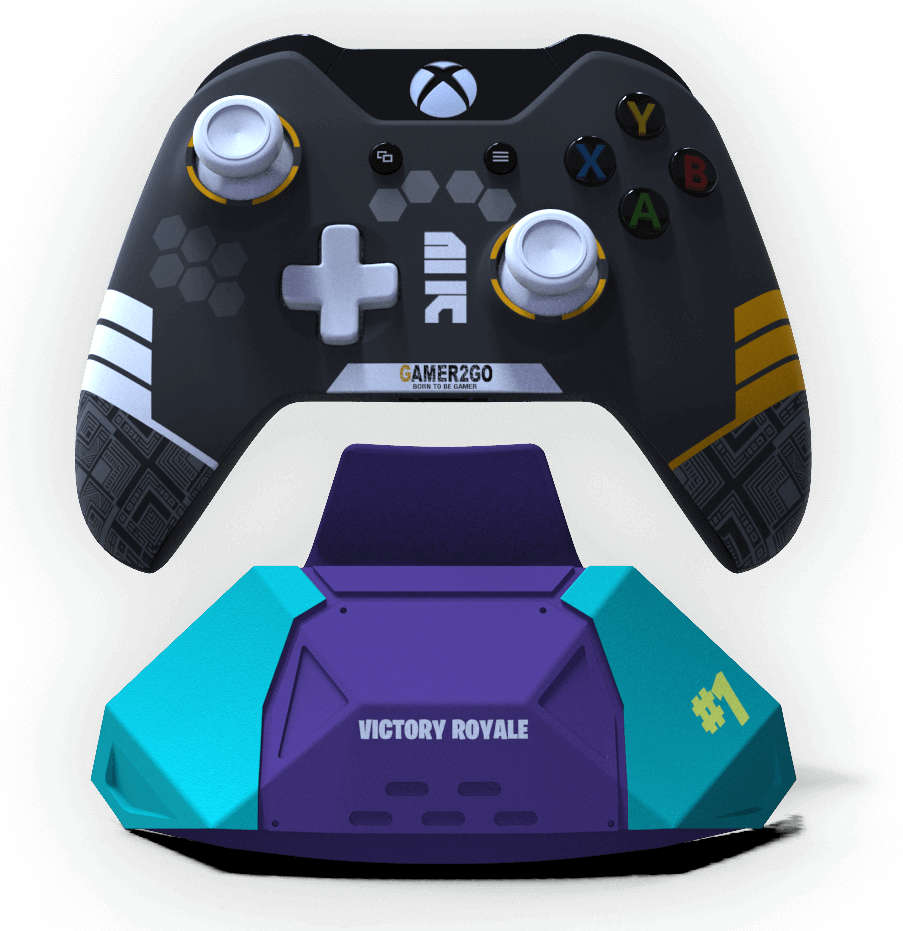 Custom Xbox One controller on a Victory Royale controller stand